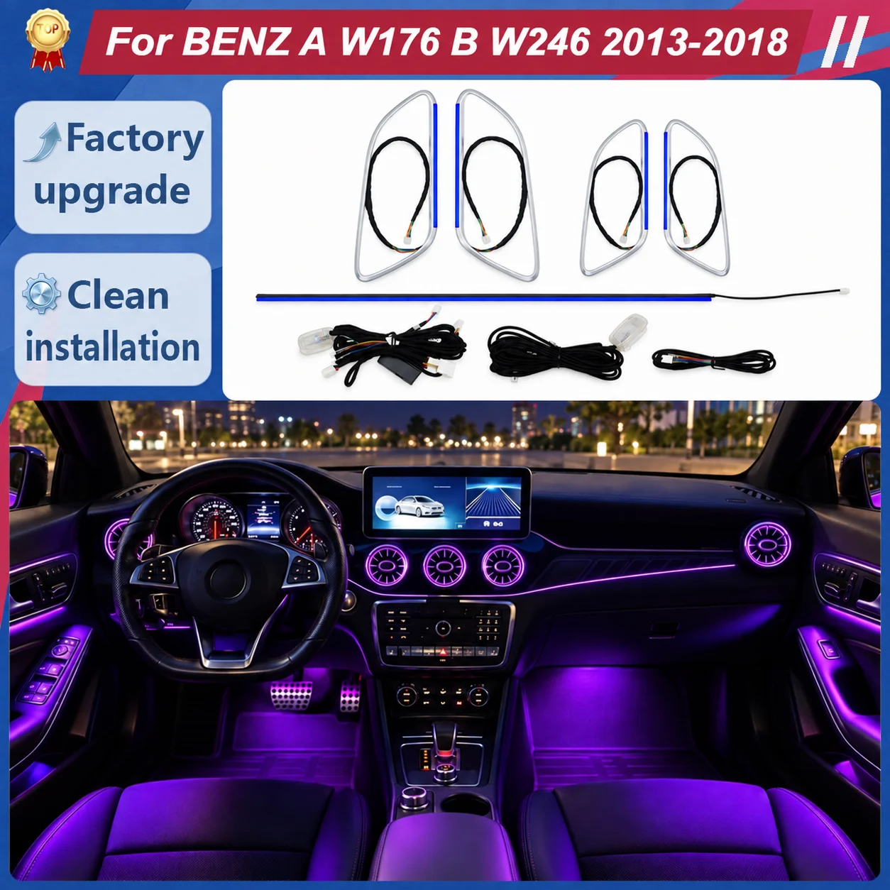 Basic LED Ambient Lighting Kit for Mercedes-Benz A-Class W176 B-Class W246 2013-2018 Interior Trim Lamps Decorative Illumination