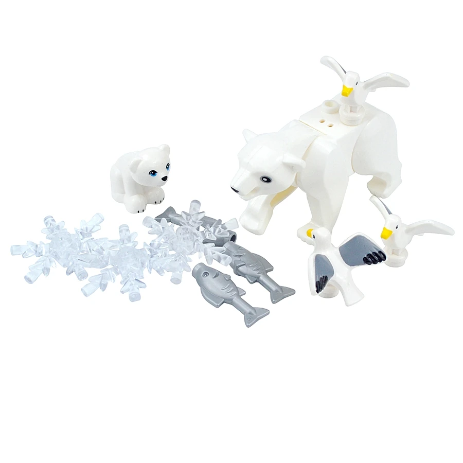 Building Block Compatible Brick Arctic MOC Set Plate Ice Scene Winter Polar Bear Seal Seagull Animal Figure Educational Toy Gift