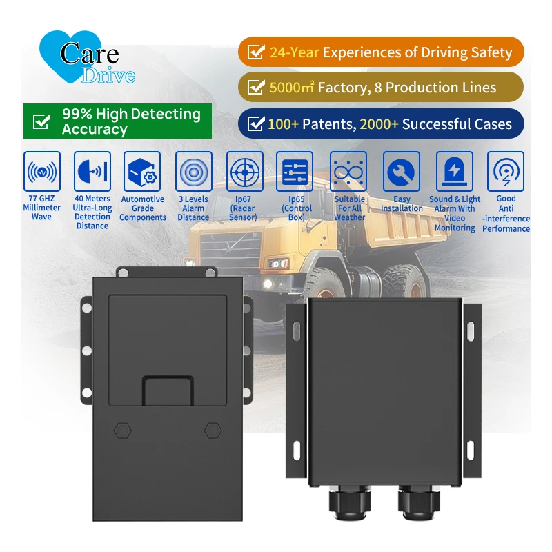 AlwayCare 77GHz AI Detection Excavator Fleet Management 3-Level Alarming Radar Obstacle Avoidance Warning System for Driving