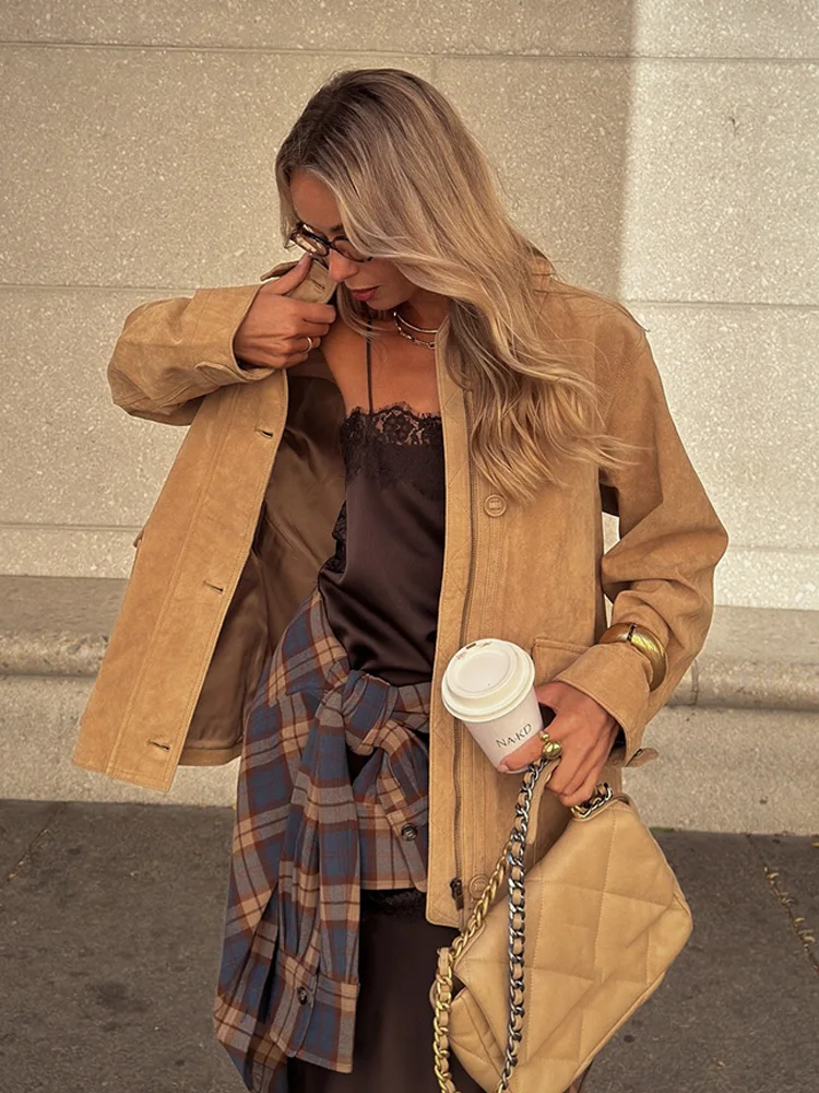 HH امرأة الخريف معاطف فضفاضة غير رسمية الصلبة بدوره إلى أسفل طوق جيوب واحدة الصدر المرأة موضة سترات بأكمام طويلة 2025 #2