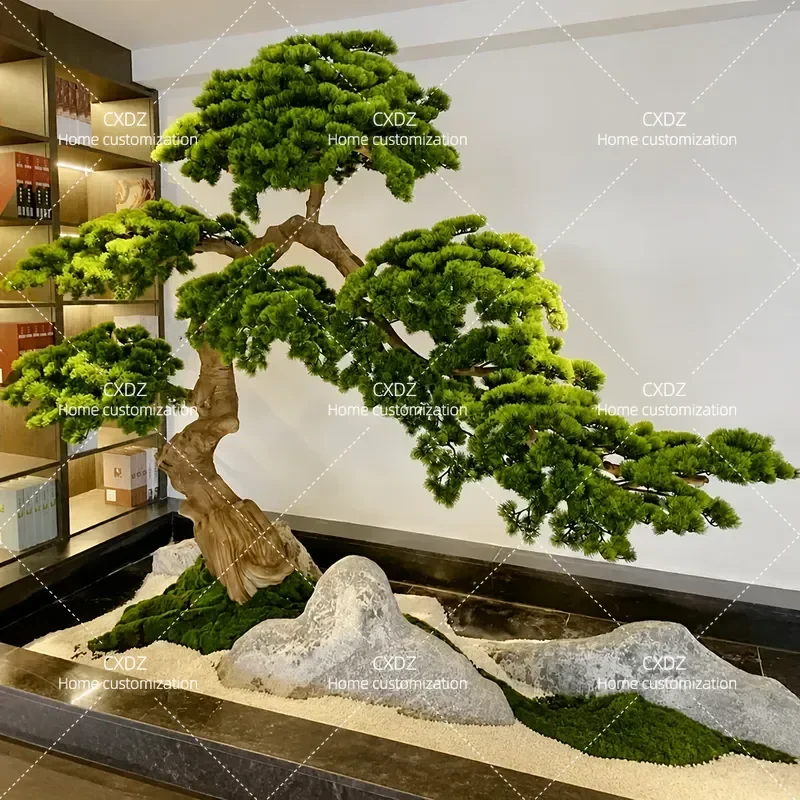 Simulated pine welcome pine fake Arhat pine tree indoor tea room under the stairs window landscape decoration ornament