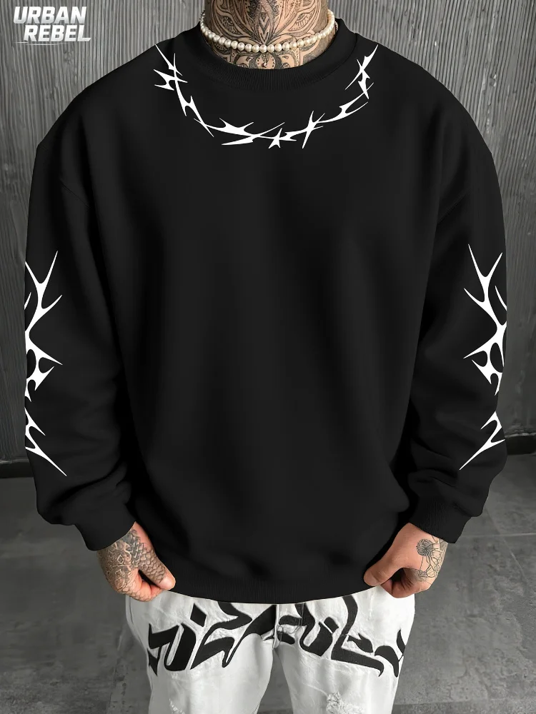 Y2K Streetwear Urban Men's Oversized Crewneck Sweatshirt Neckline & Sleeve Thorn Graphic Print Casual Daily Street Fashion Top