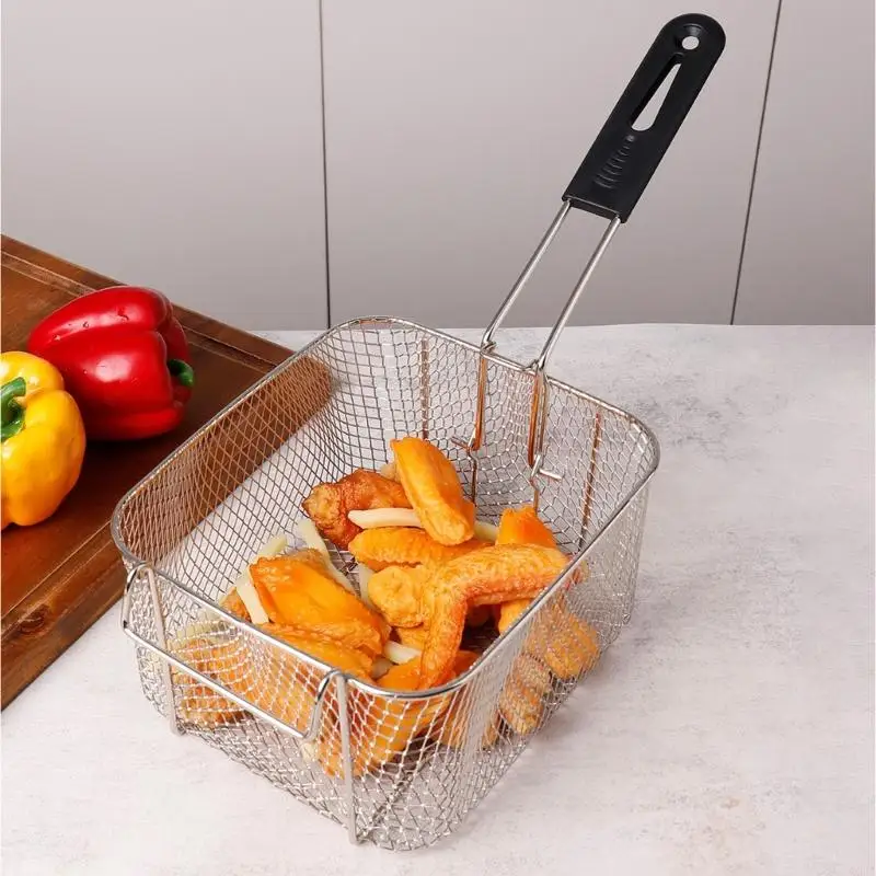 Rustproof 304Stainless Steel Frying Serving Basket with Even Oil Drainages Portable Cooking Tool for Crispy Result X3UC