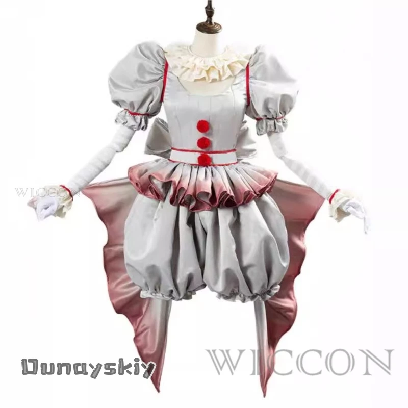 Movie Clown Pennywise Cosplay Costume Genderswap Halloween Horror Lolita Dress Up Women Fantasy Dress Carnival Party Full Set