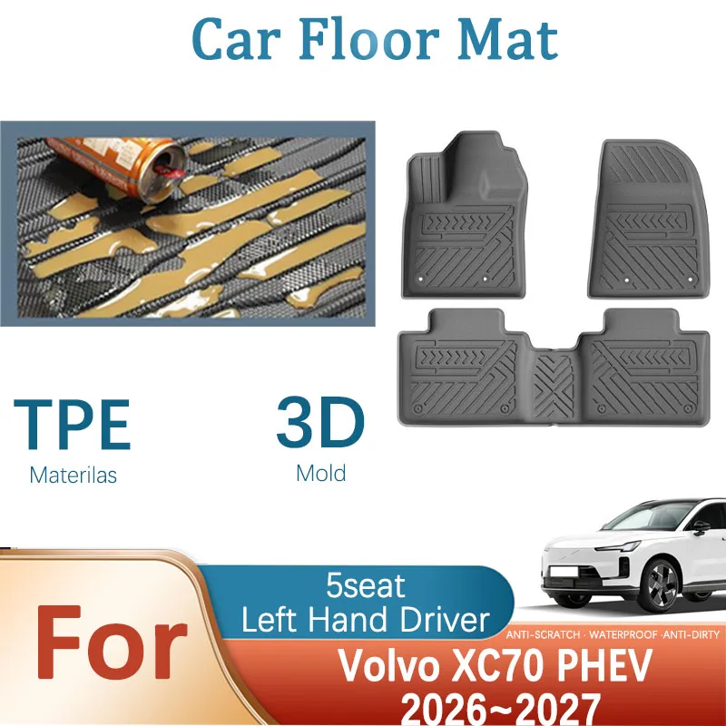 TPE Car Floor Mats For Volvo XC70 PHEV/plug-in V446K 2026 2027 5SEAT Anti-dirty Foot Cover Left Hand Driver Pad Auto Acesssories