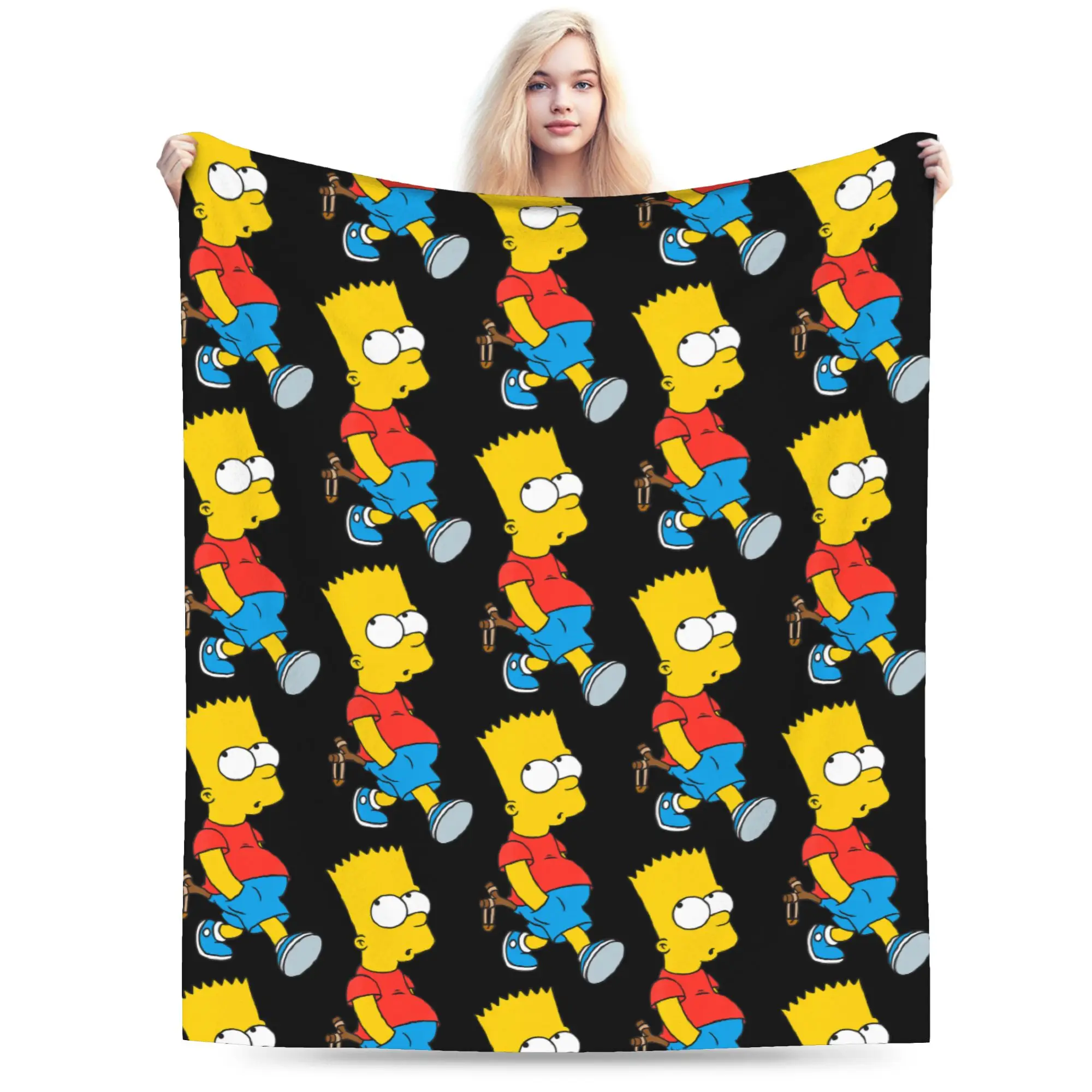 Bart Simpson with Slingshot Blankets Velvet  Winter   Multifunction Super Warm Throw Blanket for Home Bedroom Rug Piece