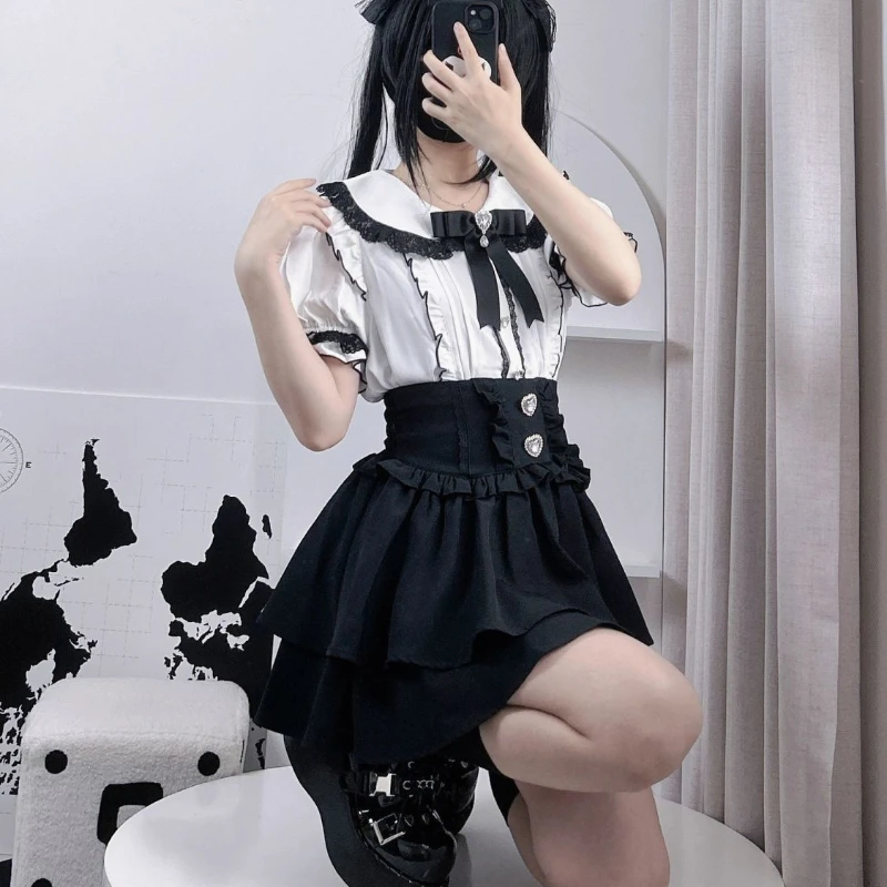 Japanische Süße Lolita Rüschen Plaid Rock Würzige Mädchen Party Kawaii Süße Mini Röcke Y2k Casual A-linie Röcke Frau Chic