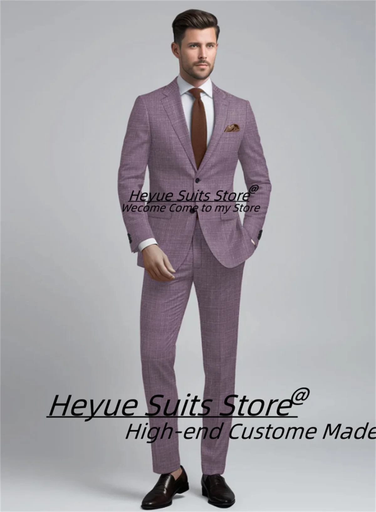 Fashion Violet Men Suits Slim Fit Notched Lapel Groom Formal Tuxedos 2 Pieces Sets High-qublity Male Blazers trajes para hombre