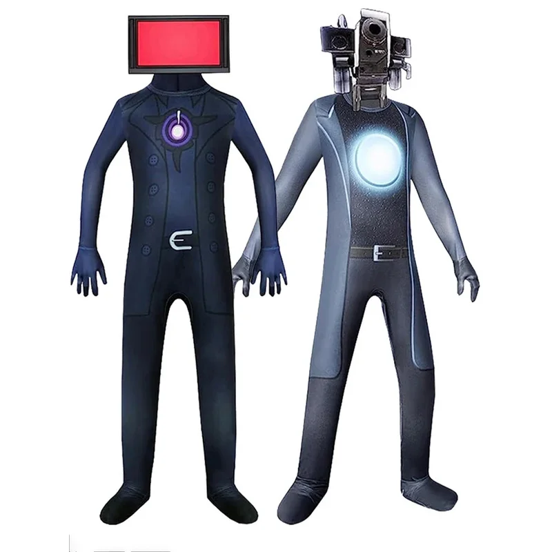 HN8 เกม Skibidi ห้องน้ําคอสเพลย์เครื่องแต่งกายผู้ใหญ่เด็ก Canival ปาร์ตี้ฮาโลวีนบอดี้สูทลําโพงทีวีกล้องวิดีโอ Jumpsuit หน้ากาก Fo8...Gf