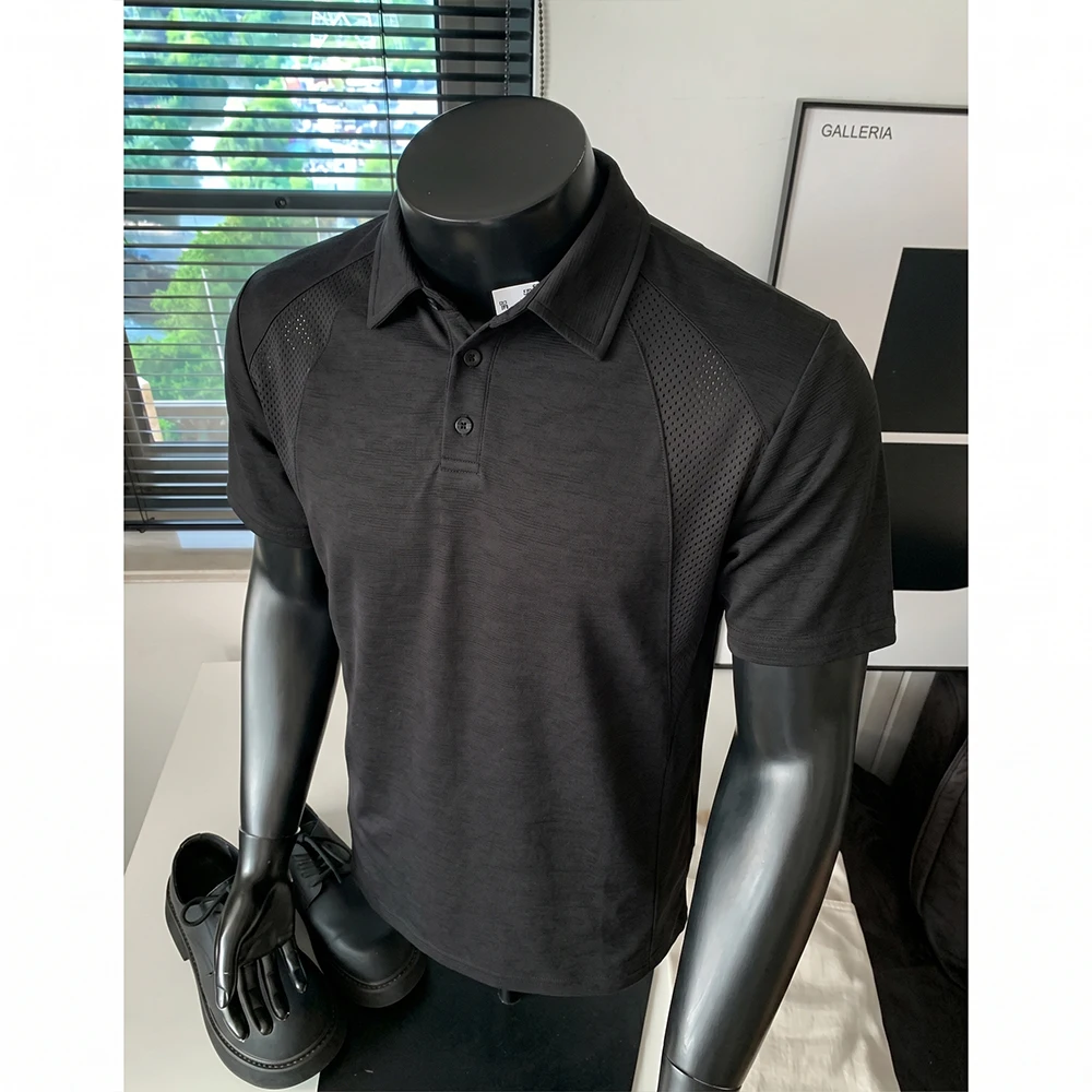 Summer Men's Bark Wrinkle Trendy Breathable Polo Shirt Men's Short-Sleeved T-Shirt