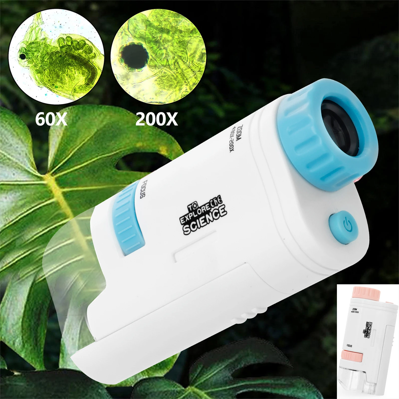 60-200x Pocket Microscope Electric Mini Microscope LED Observation Learning Portable High Definition Children Student Microscope