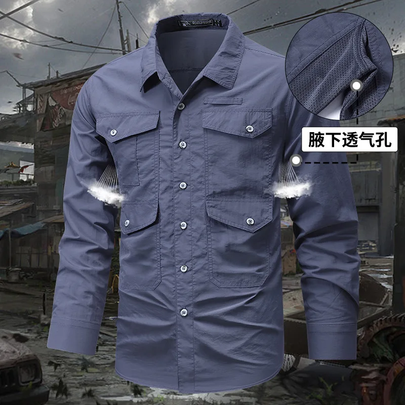 New Lapel Long Sleeve Cargo Shirt Jacket Men's Japanese Loose Casual Outerwear