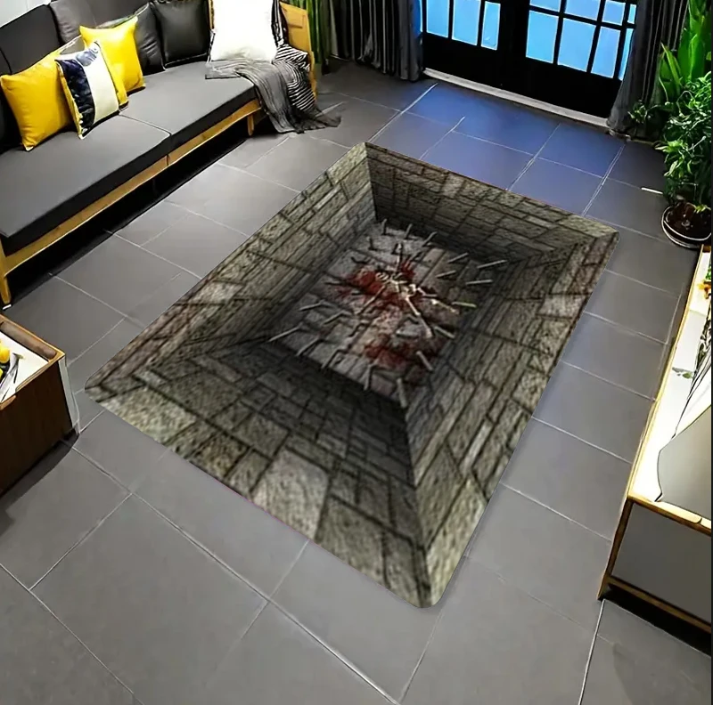 3D Spiked Abyss Illusion Rug - Bloody Trap Design NonSlip for Gaming Room Kitchen Entrance  Living Room Decor & Prank Gift