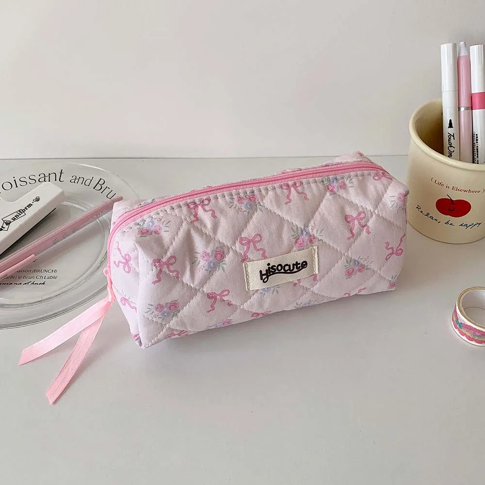 Girly Hart Roze Strik Pen Tas Koreaanse Versie Hoge Uiterlijk Niveau Afwerking Opbergtas Student Draagbare Esthetische Potlood Tas