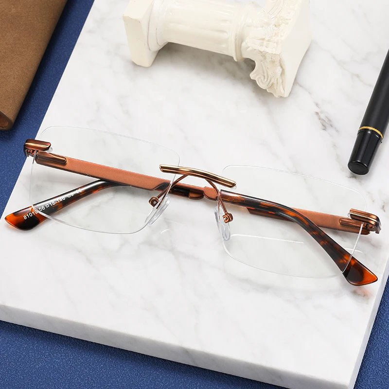BEMORE Men's Metal Rimless Classic Eyeglass Frames Myopia Hyperopia Anti-Blue Light Reading Glasses Customizable Prescription