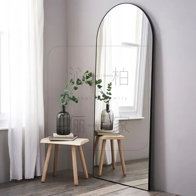 For Nordic Hanging Full Body Mirror Ultra White HD Thin Semi Circular Floor Fitting Mirror for Clothing Store Home Decor
