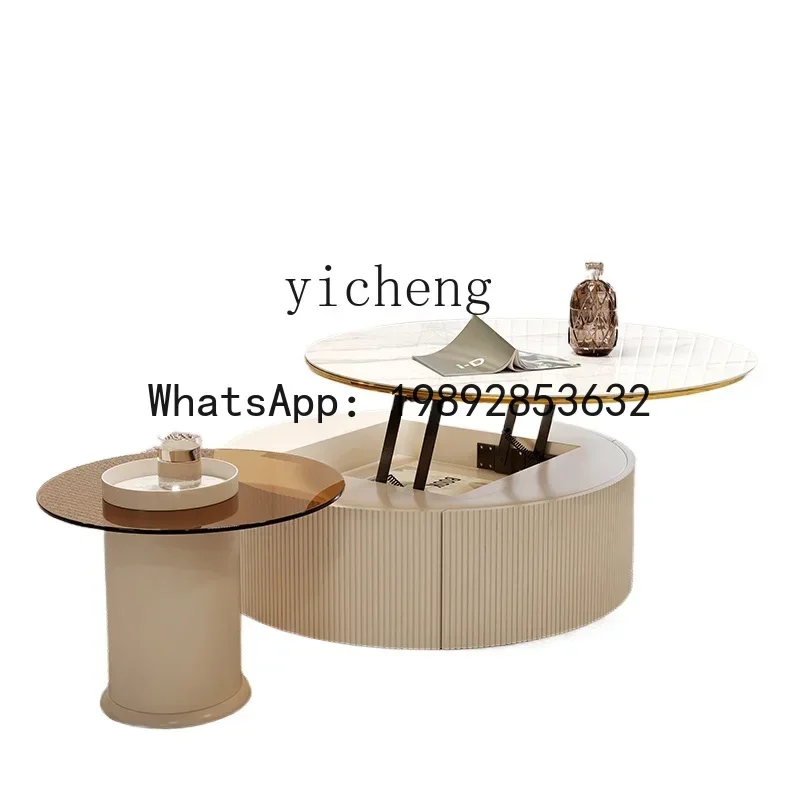 coffee table household living room modern light luxury rock slab lifting coffee table creative round glass tea table