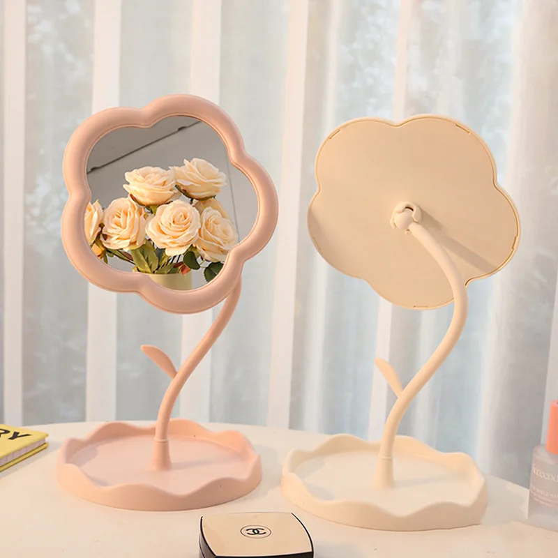 A Ins Flower Makeup Mirror Girly Heart Rotatable Desktop Desktop Makeup Mirror Student Dormitory Portable Makeup Mirror