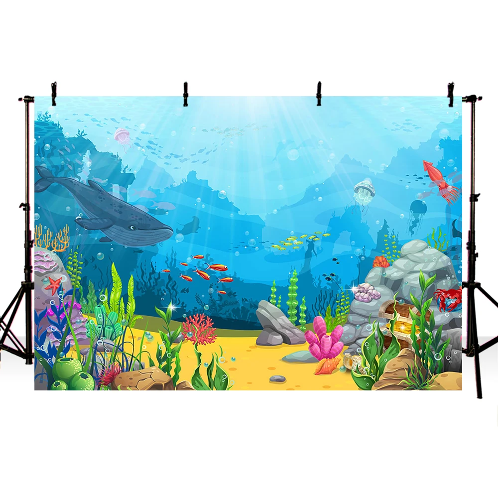 Blue Ocean Animal Themed Backgrounds For Children Portrait Photo Photocall Shoot Newborn 1st Year Birthday Photography Backdrops