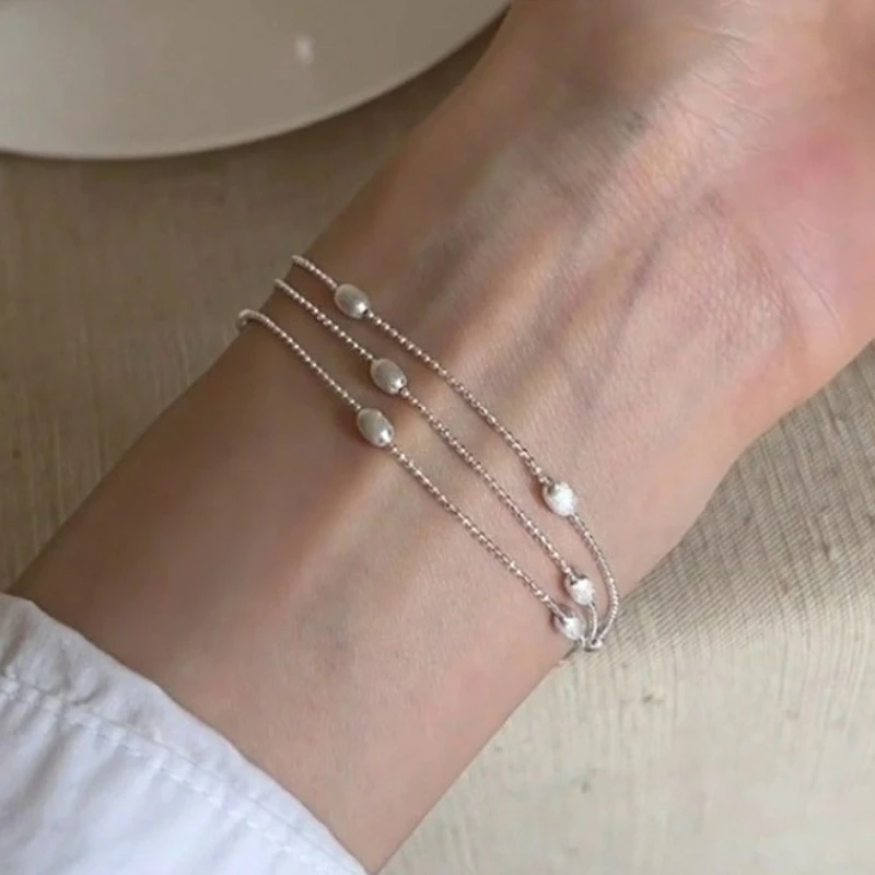 

925 Sterling Silver Multi Layer Temperament Bean Water Droplet Bracelet for Women Fine Jewelry Minimalist Accessories Wholesale