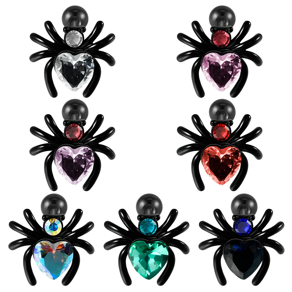 1Pc Surgical Steel Black Spider Zircon Ear Helix Tragus Cartilage Labret Lobe Earrings Rook Conch Stud Piercing Jewelry16gX8mm