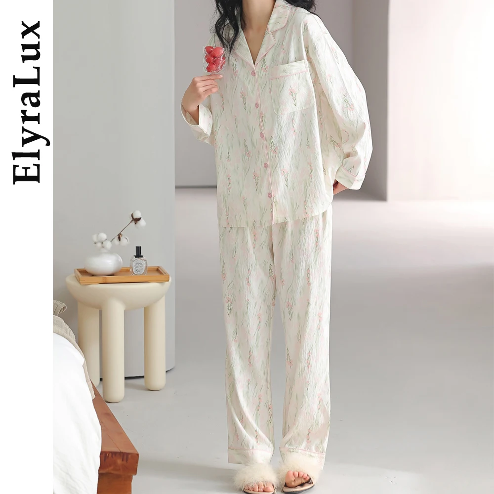 

Женская милая одежда для сна, женские длинные брюки с длинными рукавами, домашняя одежда, тонкий комплект, весенне-осенний студенческий домашний костюм с цветочным принтом
