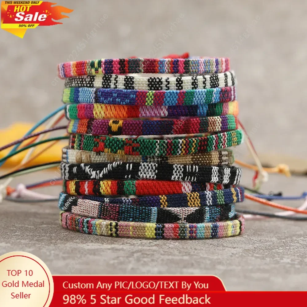

12Pcs Nepal Ethnic Colorful Bracelet Set For Women Bohemia Fabric Braided Rope Wristbands Men Bangle Fashion Summer Jewelry