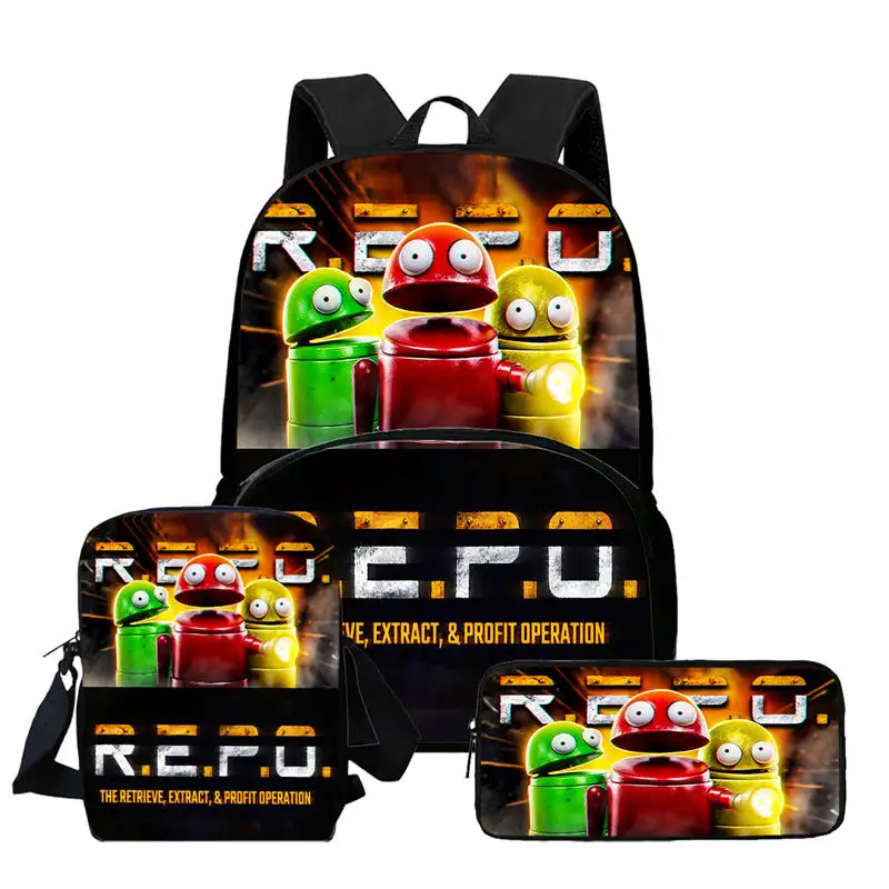 3-teiliges Set mit modischen R.E.P.O-Schultaschen für Studenten, Federmäppchen, Rucksäcken für Jungen und Mädchen, Umhängetaschen, Cartoon-Rücken für Kinder