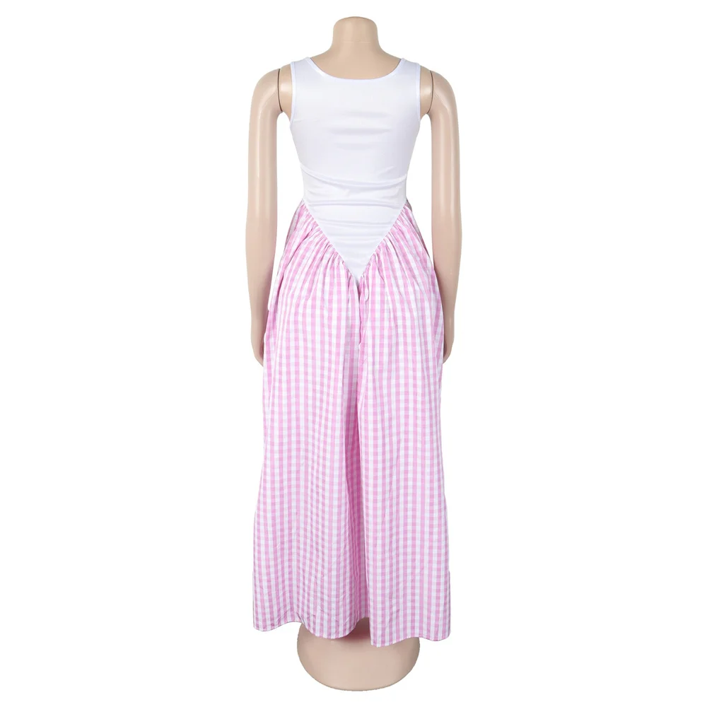 فستان Slergiri للسيدات بدون أكمام منقوش بدون أكمام لصيف 2025 برقبة سكوب وخصر عالٍ فساتين طويلة غير رسمية كبيرة سوينغ