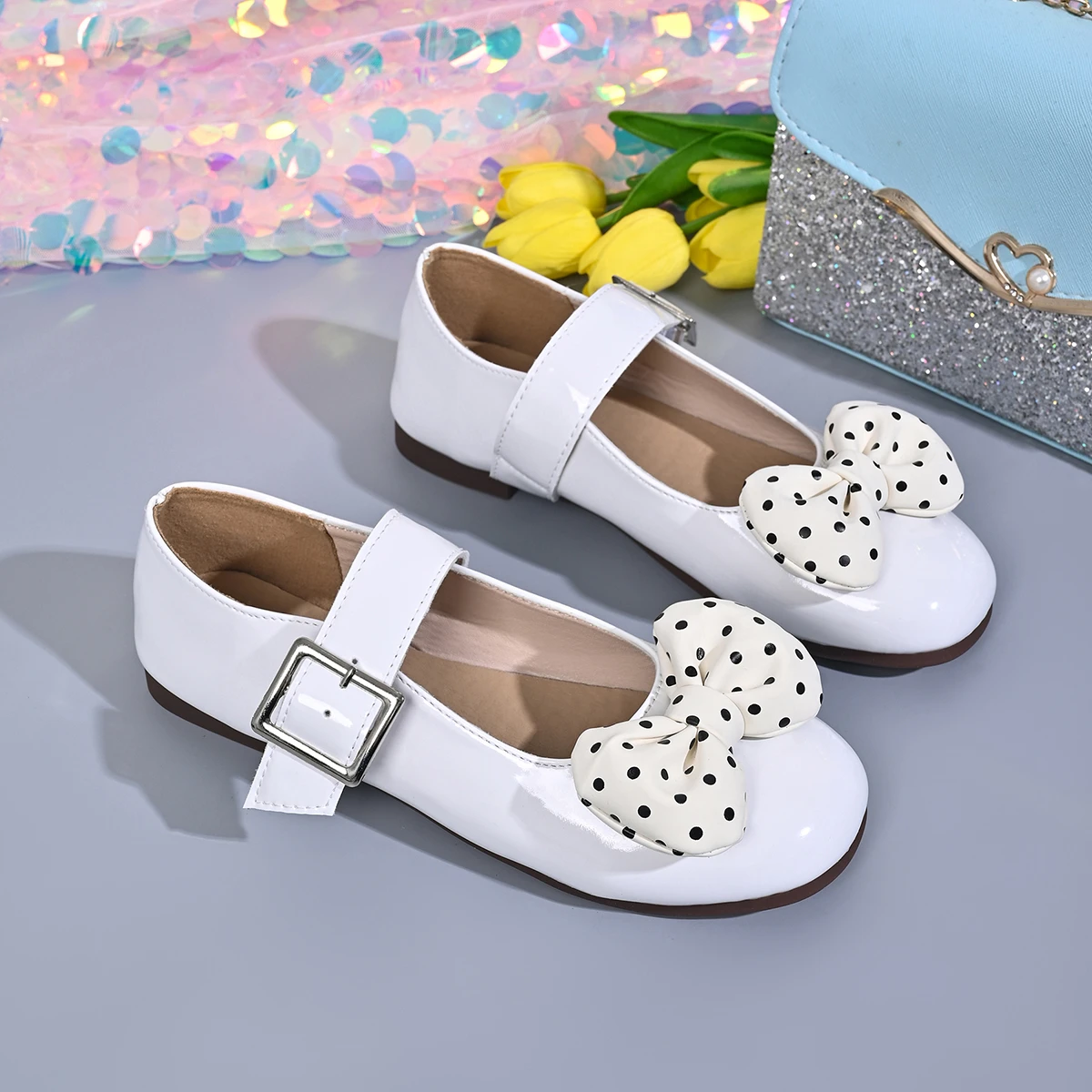 Round-Toe Polka Dot Bow Dopamine Sweet Playful Fresh Flat Mary Jane Shoes