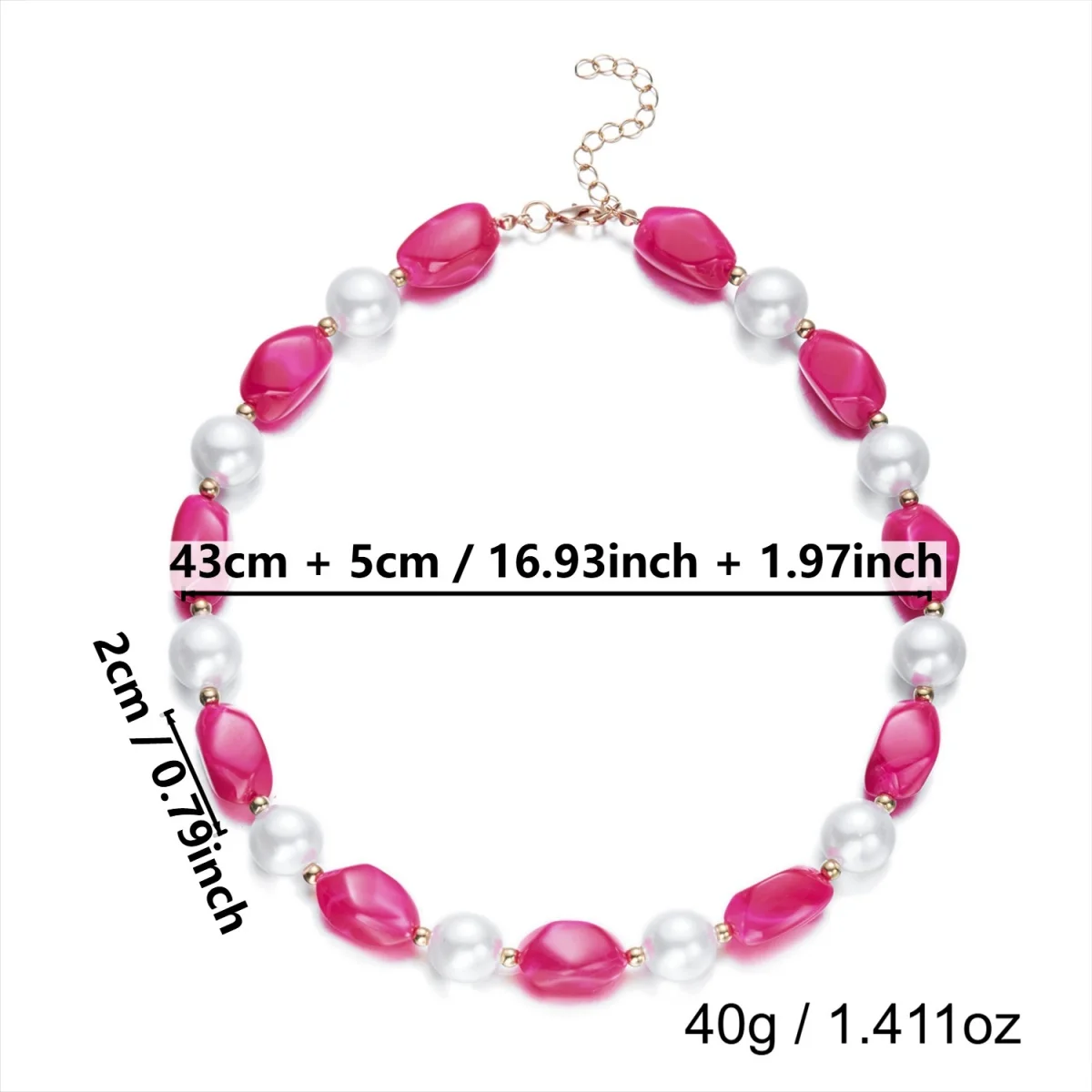 Französische sanfte barocke Halskette mit simulierten Perlen aus rosa Harz für Damen und Herren, elegante, süße, unregelmäßige Perlen, Choker-Schmuck, Geschenk – Detail 38