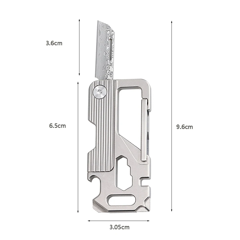 Titanium Alloy Keychain with Damascus Steel Knife, Screwdriver: Multifunctional EDC Outdoor Portable Tool