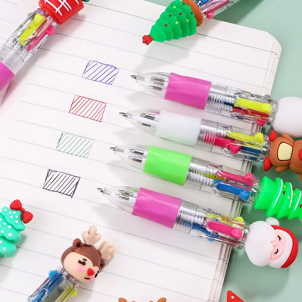 1Pcs Kawaii Christmas Mini 4 Color Ballpoint Pen Cute Elk Santa Claus Gift Retractable Pen Stationery School Supplies