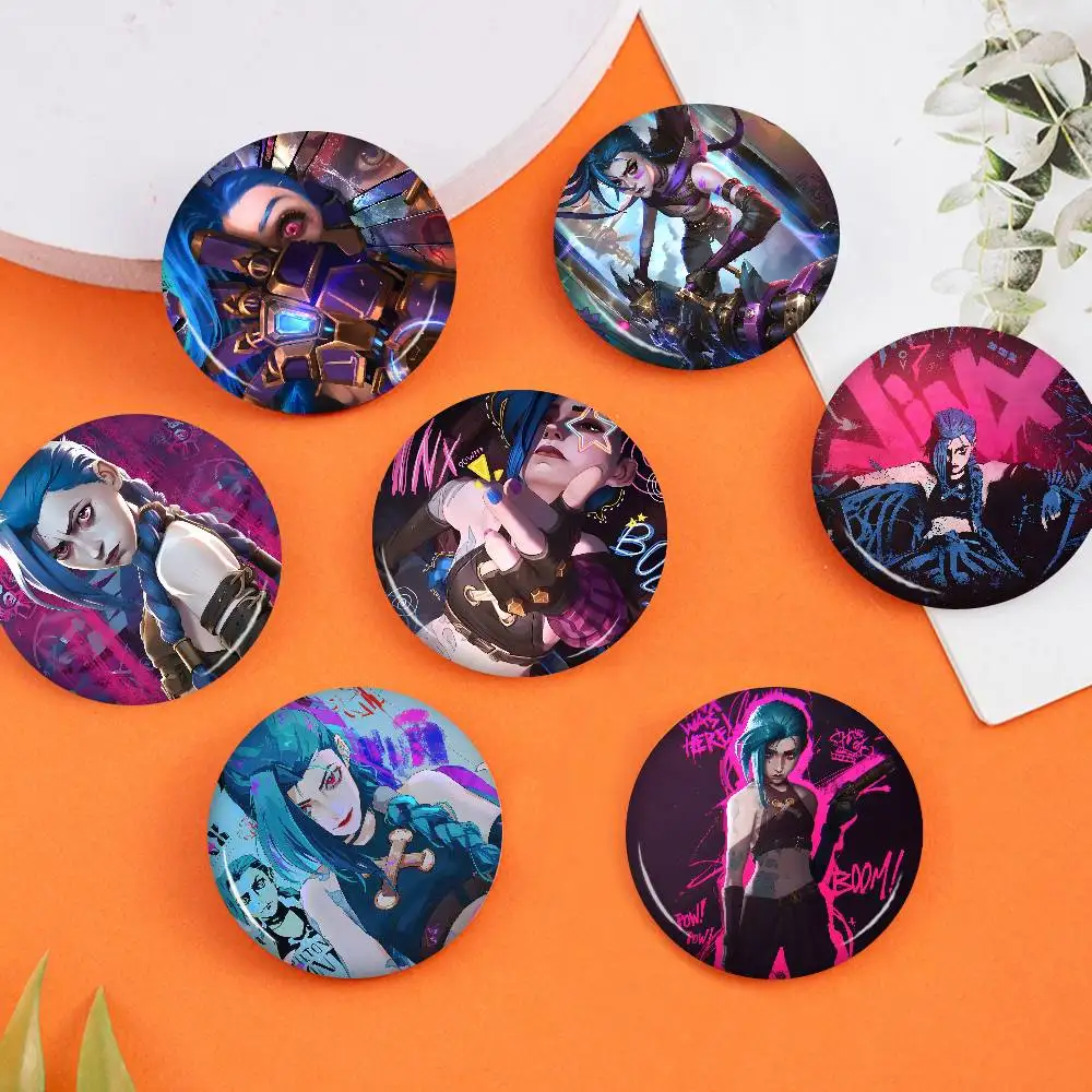 J-Jinx L-League of L-Legends Round Cartoon Brooches Handmade Pins for Backpack Jewelry Accessories Gifts Creative Badge