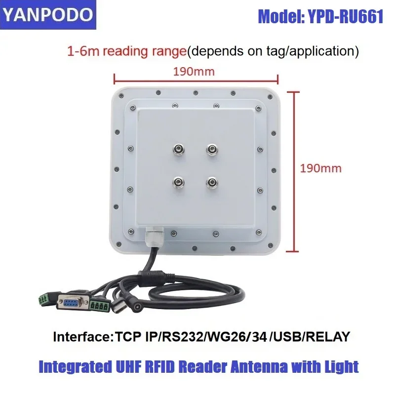 Yanpodo YPD-RU661 6 Meter UHF RFID Reader with Light RS232 WG26 RS485 Interface Free SDK for Vehicle Charge Systems
