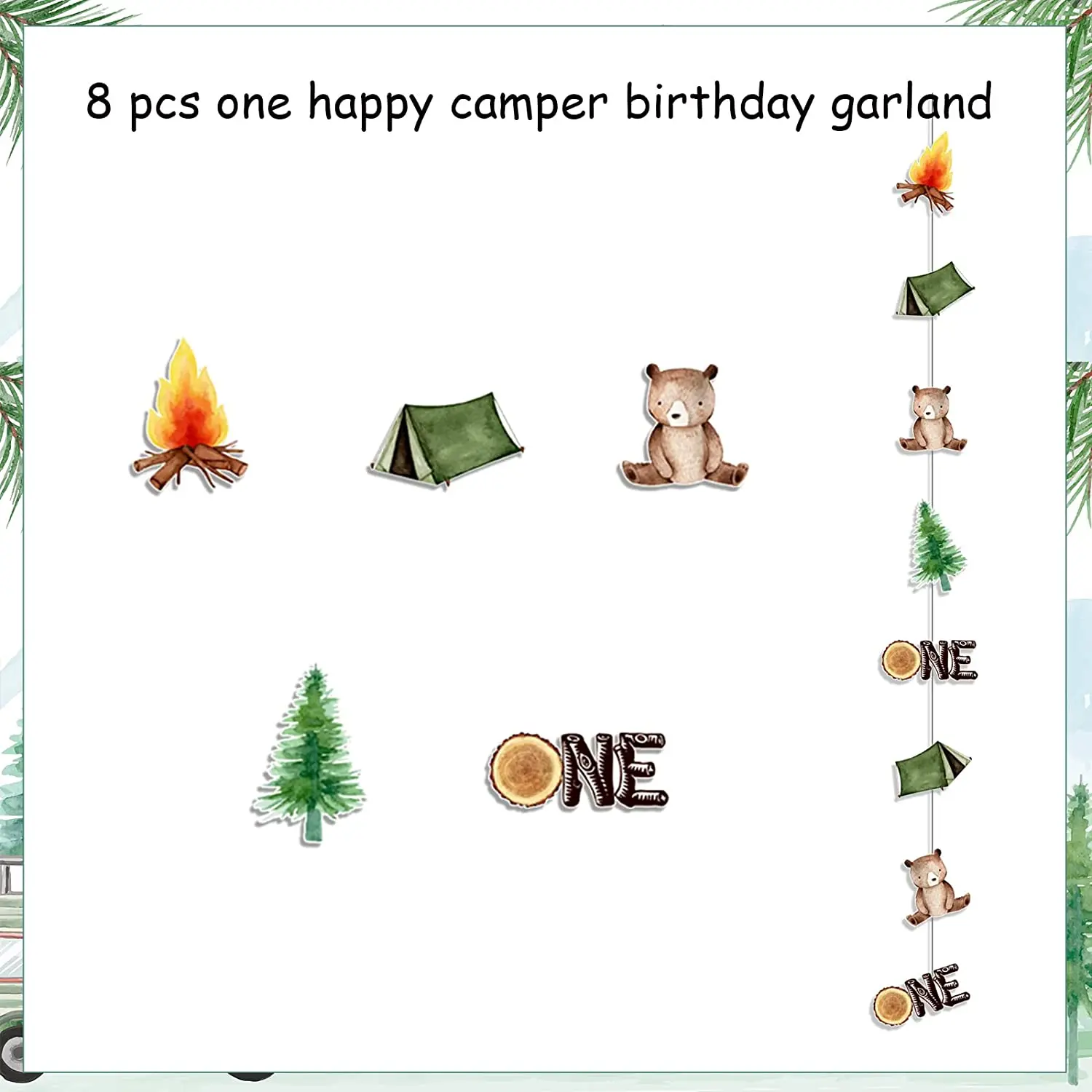 Happy Camper Birthday Party Decorations, Wild One Camping Hanging Swirl, Jungle Animal, Garland Decor for Boys and Girls