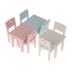 Wooden Dining Table Chair Model Sets Simulation Dollhouse Accessory Decoration 1:12 Dollhouse Furniture Miniature