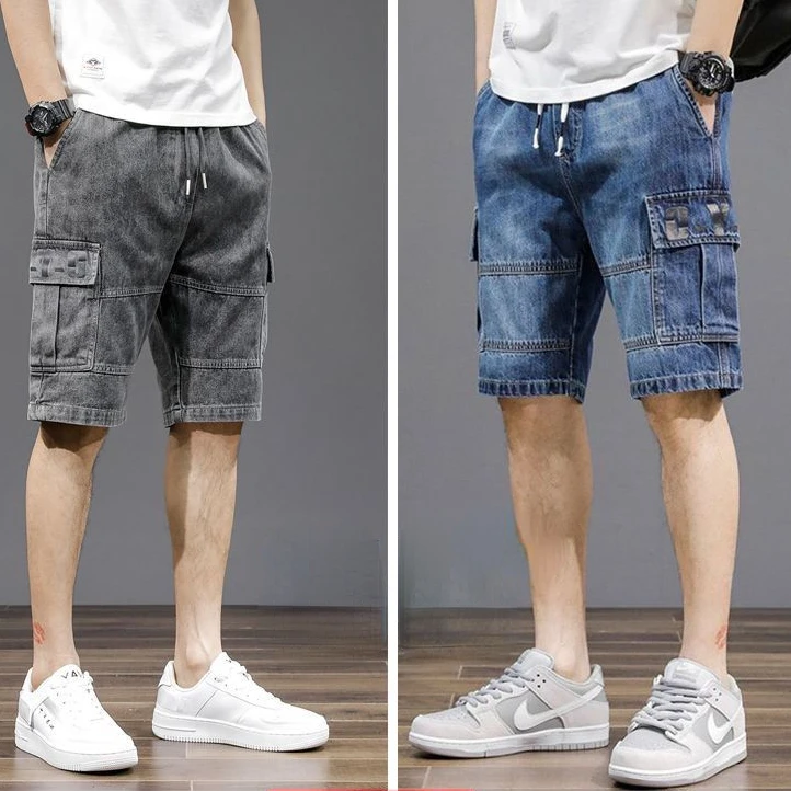 Jean Denim Décontracté à Poches Multiples pour Homme, Short Longueur Genou, Style Harajuku, de Luxe, de Styliste Coréen, pour Petit Ami, Été