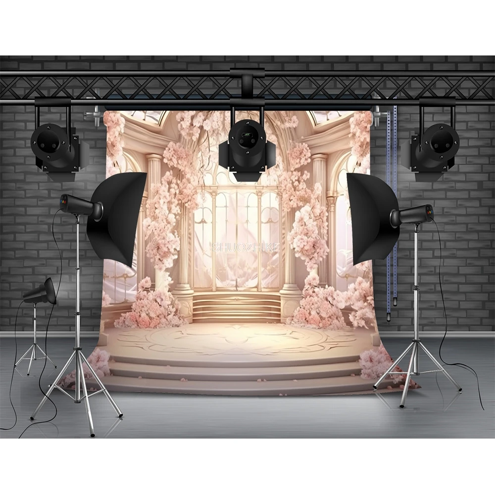 Wedding Ceremony Stage Fantasy Bouquet Photography Backdrop Props Anniversary Archway With Flowers Photo Studio Background HL-08