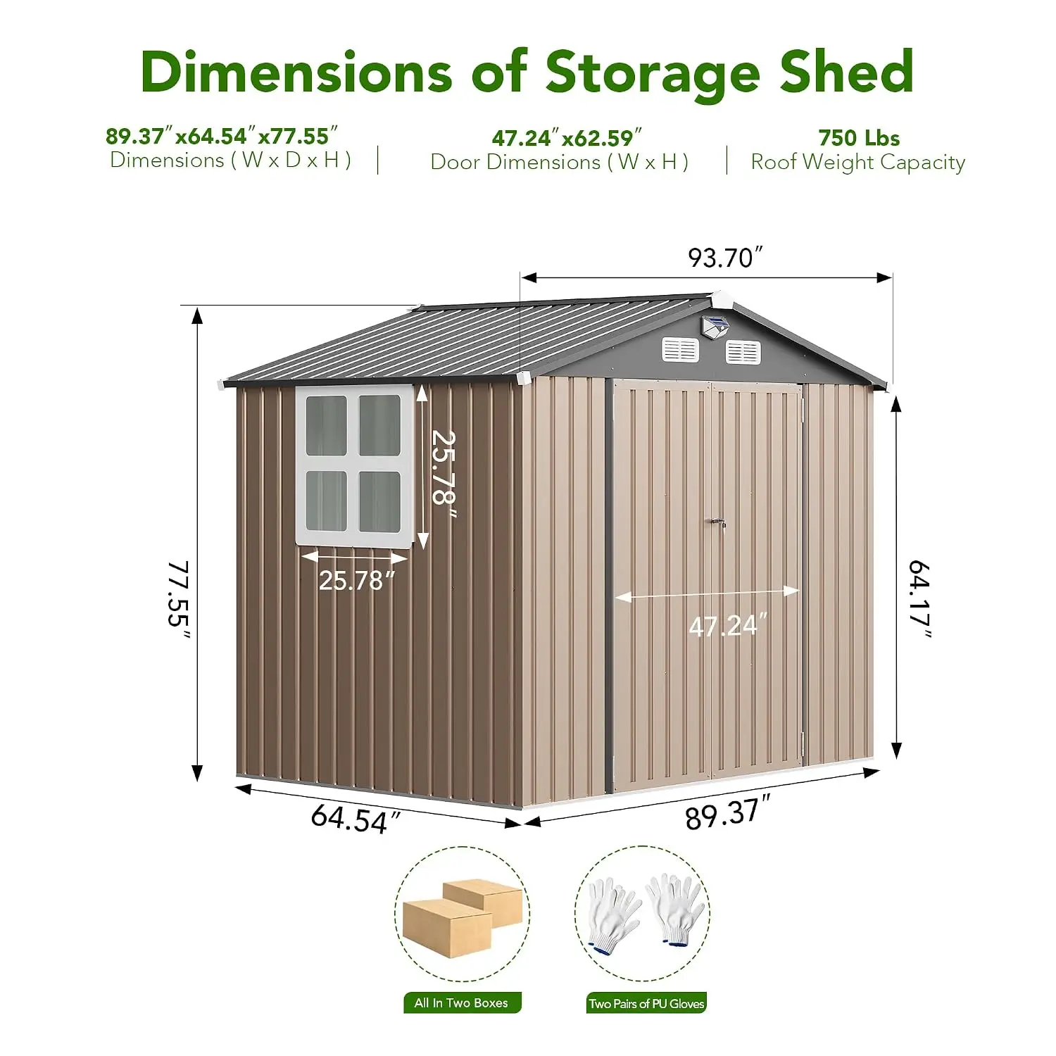 8 x 6FT Outdoor Storage Shed, Metal Garden Shed with Windows, Double Lockable Doors & Sloped Roof, Magnetic Solar Lamp, Waterpro