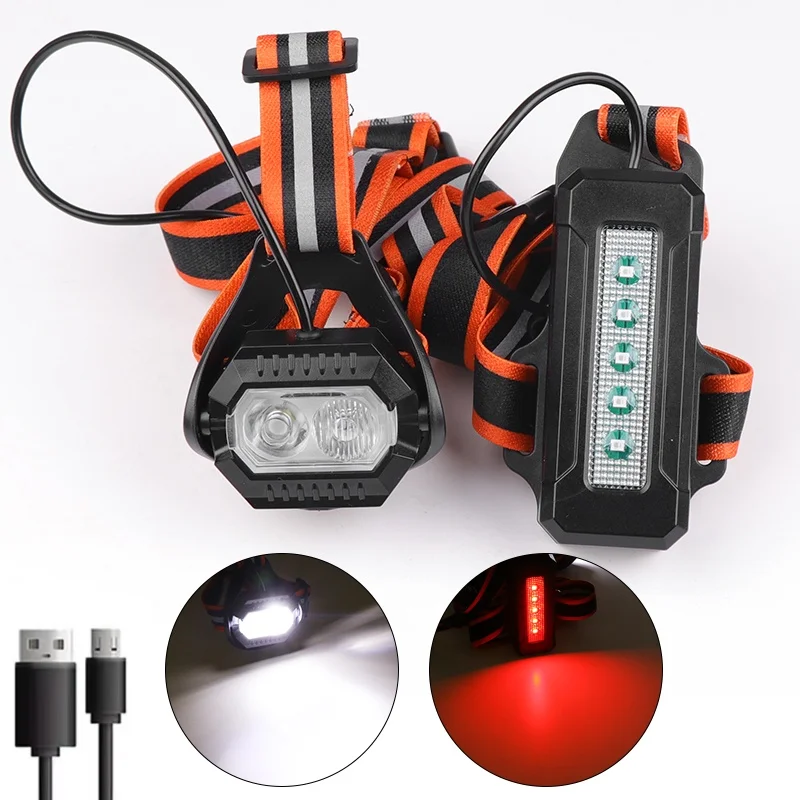 T6 Schijnwerper Borst Nachtlooplicht Draagbaar Fietslicht LED Rood Waarschuwing USB Opladen Hardlooplicht