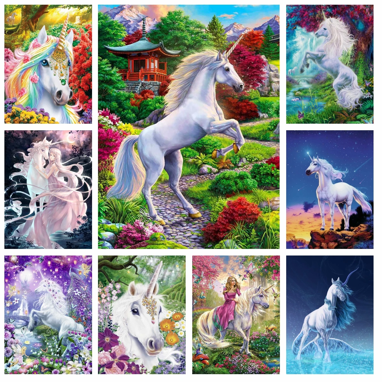 

Full Drill Diamond Rhinestone Painting MoonLight Unicorn Fantasy Art Landscape Cross Stitch Embroidery Picture Mosaic Home Decor
