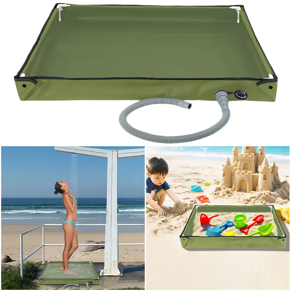 Foldable Shower Pan with Drain Hose Portable Shower Base Outdoor Camping RV Shower Tray for Beach Pet Bathing