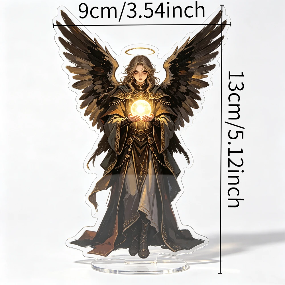 1PC black gold dark winged Angel acrylic stand-up character niche desktop stand-up