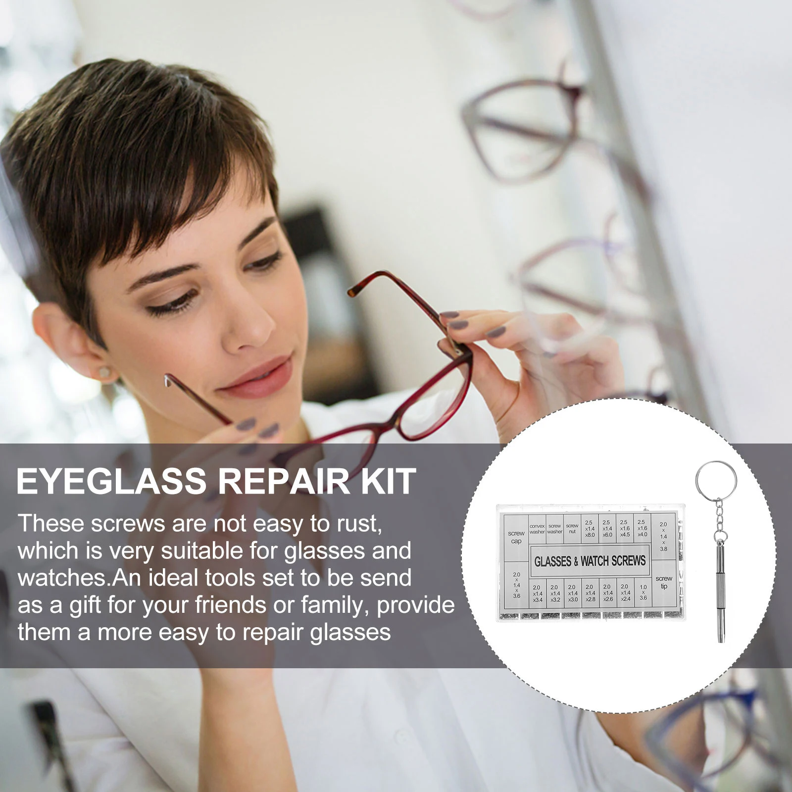 

1000pcs /Set Glasses Stainless Steel Eyeglass Tools Sunglasses Watch Sunglasses Repair Set Repair Set Portable Storage