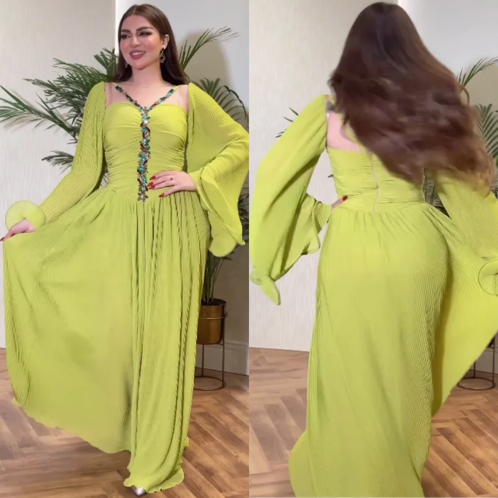 Chiffon Perlen Abschluss ball A-Linie Vierkant hals maßge schneiderte Anlass Kleid lange Kleider