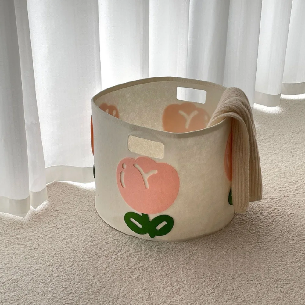 1pc Large Capacity Felt Storage Basket Tulip Pattern Portable Organizer for Toys Snacks Laundry Home Bedroom Sundries Container