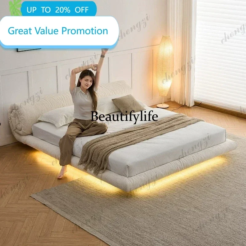JJCC  Nordic Luxury Fabric Roll Double Bed Modern Simple Wedding Bedroom Beds and Bed Frames Lit180x200 200x220 King Size