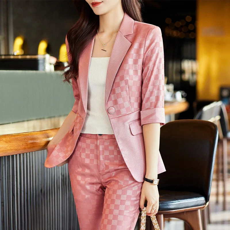 Suit Jacket Women's Summer Thin Three-Quarter Sleeve Casual Adult Lady like Woman Fried Street Temperament Goddess Style Profess