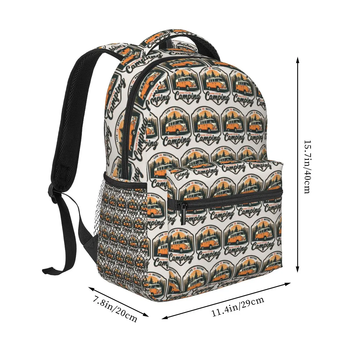 CamperVan Happy Camper Backpack Student Boys Girls BookBag Children School Bag Laptop Shoulder Bags for Men Women